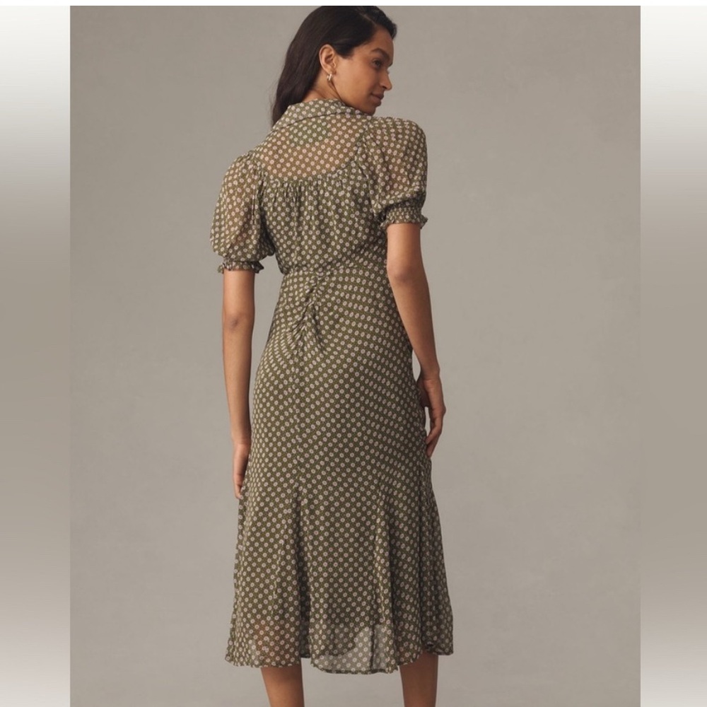 63. Anthropologie Puff-Sleeve Ruched Mesh Midi Shirt Dress - Picture 3 of 4